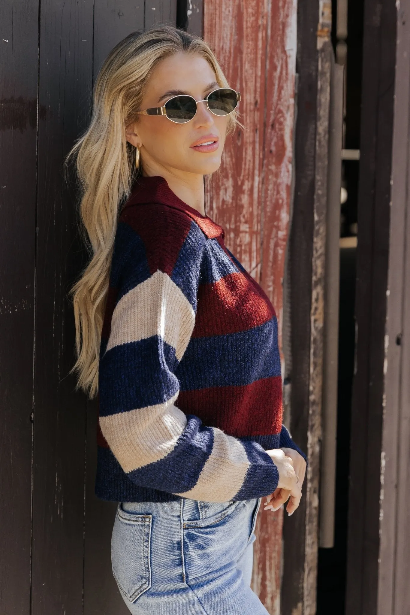 Burgundy Multi Striped Pullover Sweater