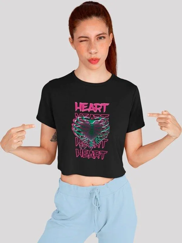 Caged Heart Black Crop Top For Women