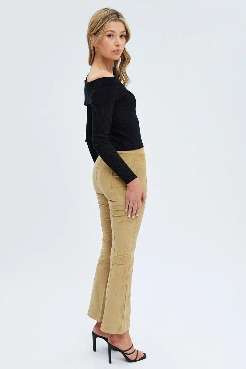 Camel Flare Leg Pants High Rise Corduroy