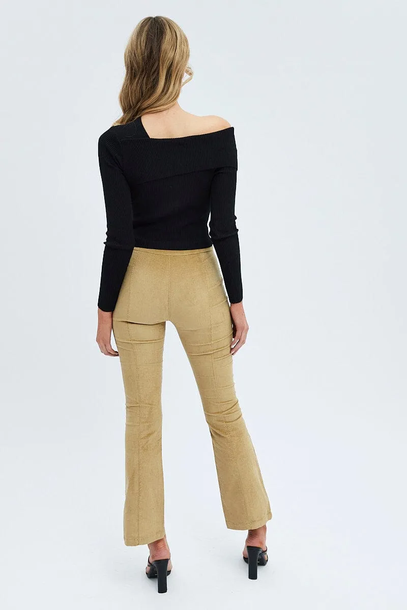 Camel Flare Leg Pants High Rise Corduroy