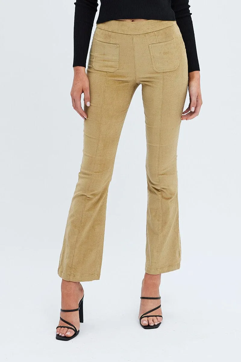 Camel Flare Leg Pants High Rise Corduroy