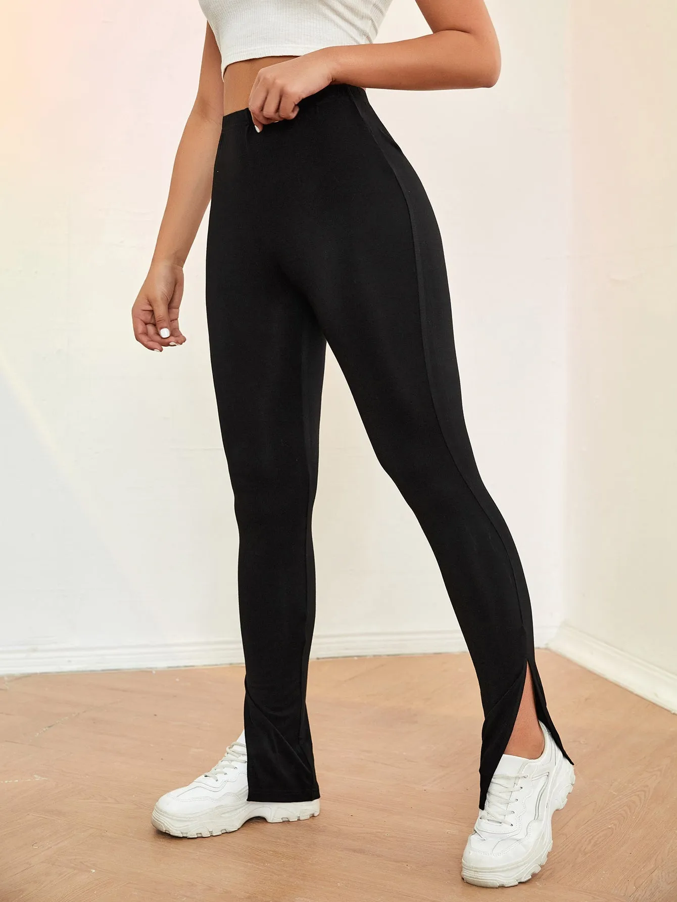 Casual Plain Split Long Women Leggings