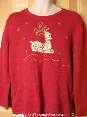 Cheap Red Christmas Sweater with Reindeer