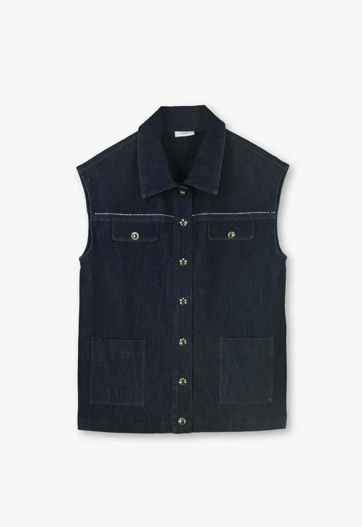 Choice Solid Sleeveless Denim Gilet Navy