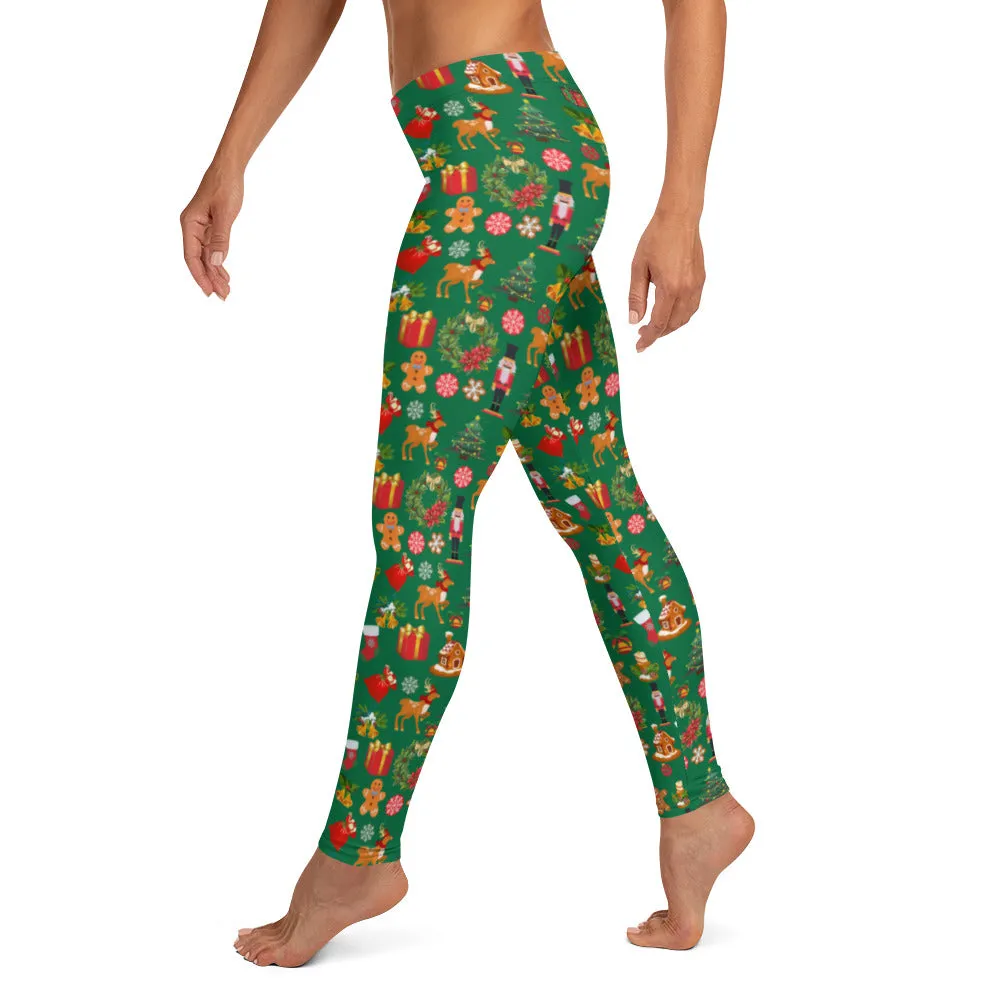 Christmas Joy Holiday Green Full Length Leggings