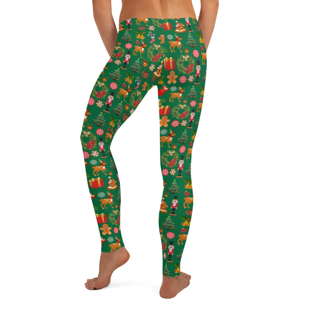 Christmas Joy Holiday Green Full Length Leggings