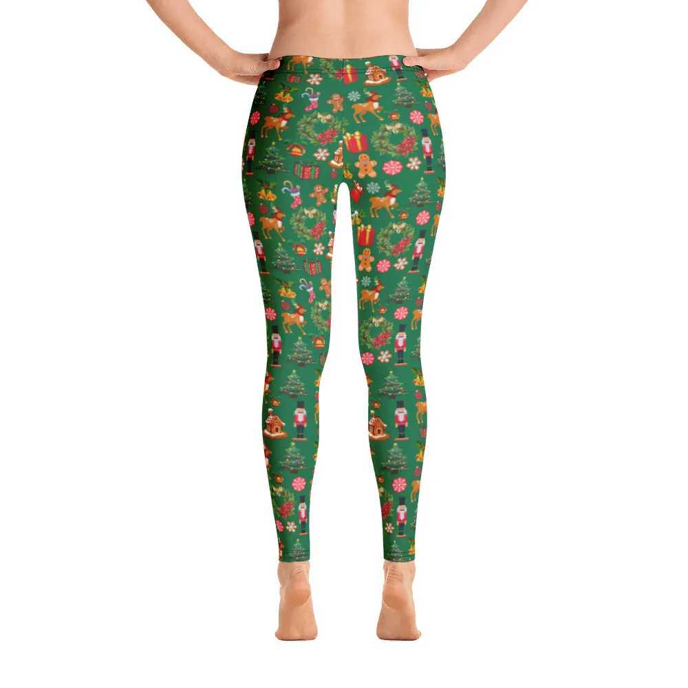 Christmas Joy Holiday Green Full Length Leggings