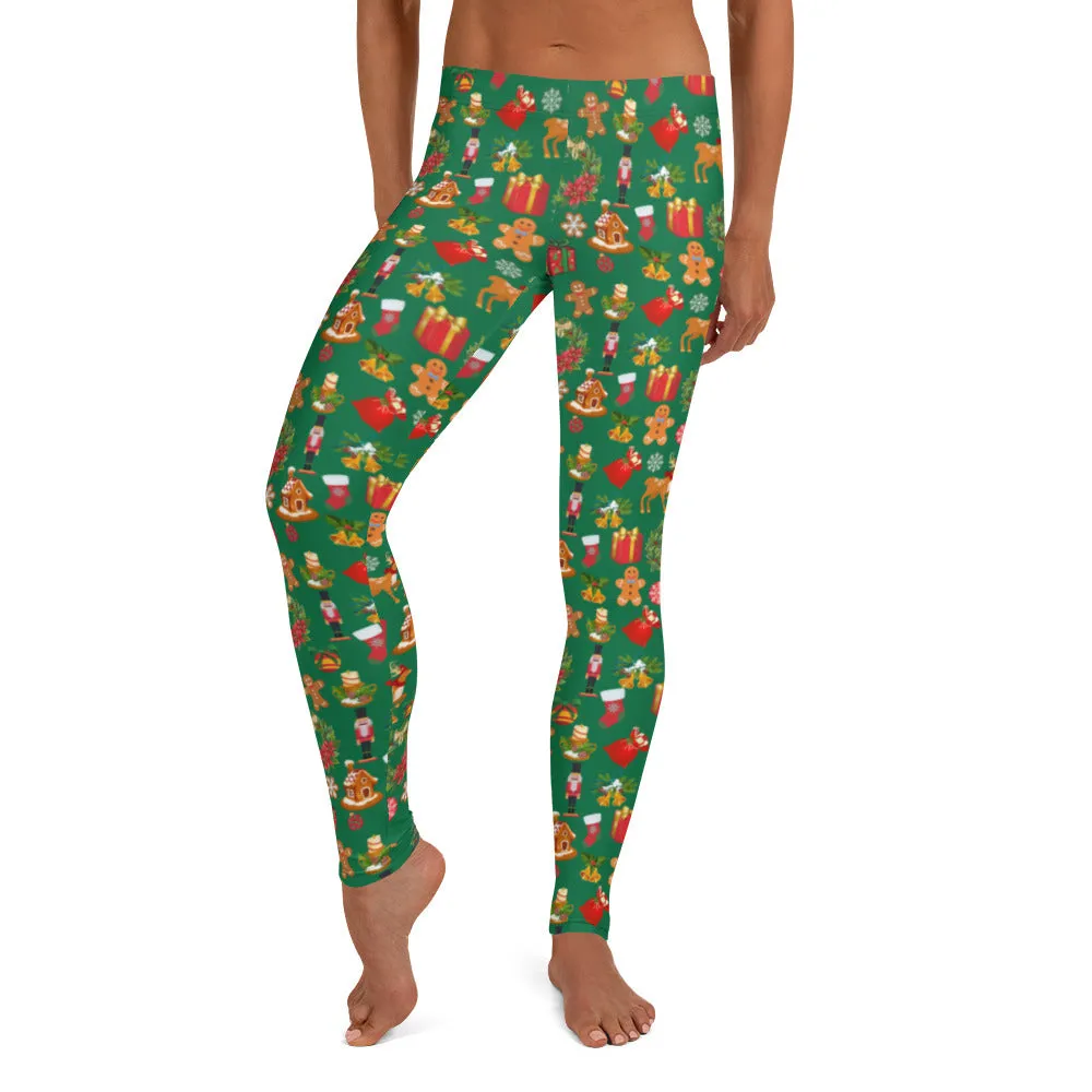 Christmas Joy Holiday Green Full Length Leggings