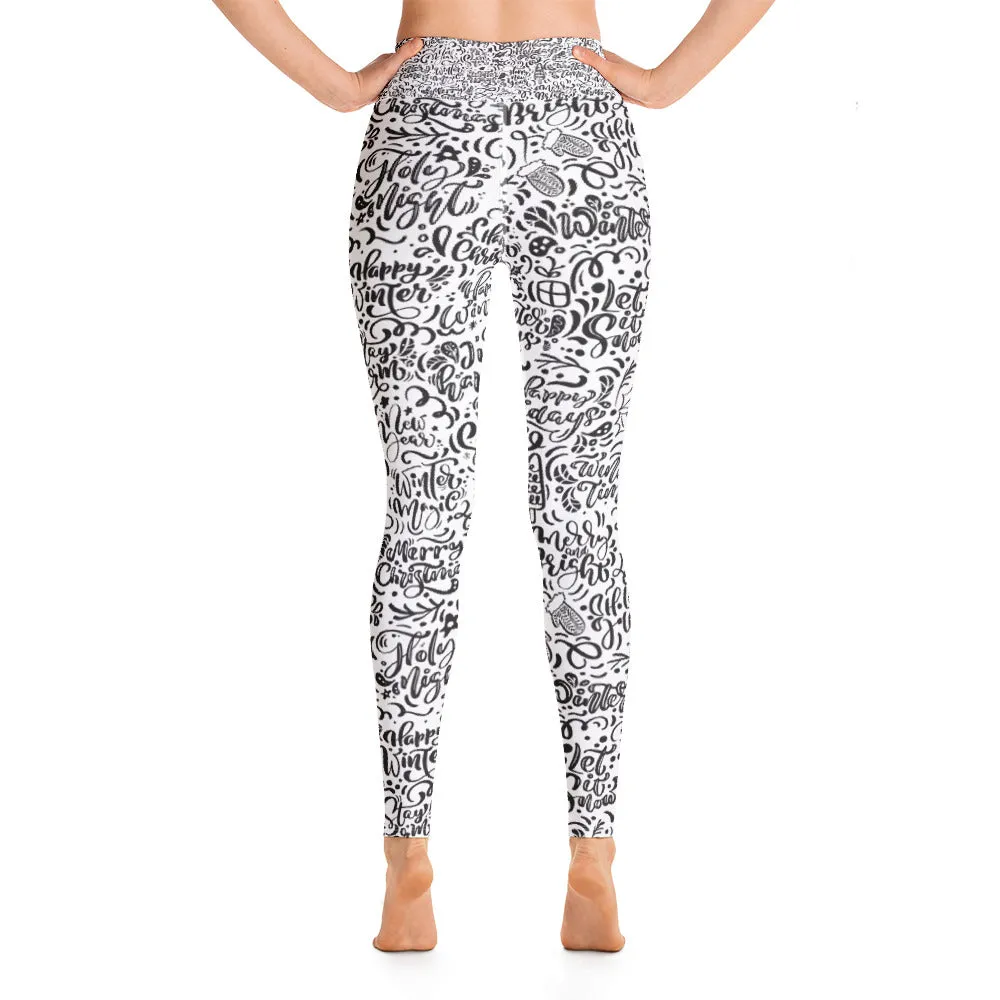 Christmas Typography Pattern Yoga Leggings