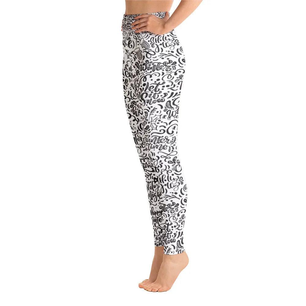 Christmas Typography Pattern Yoga Leggings