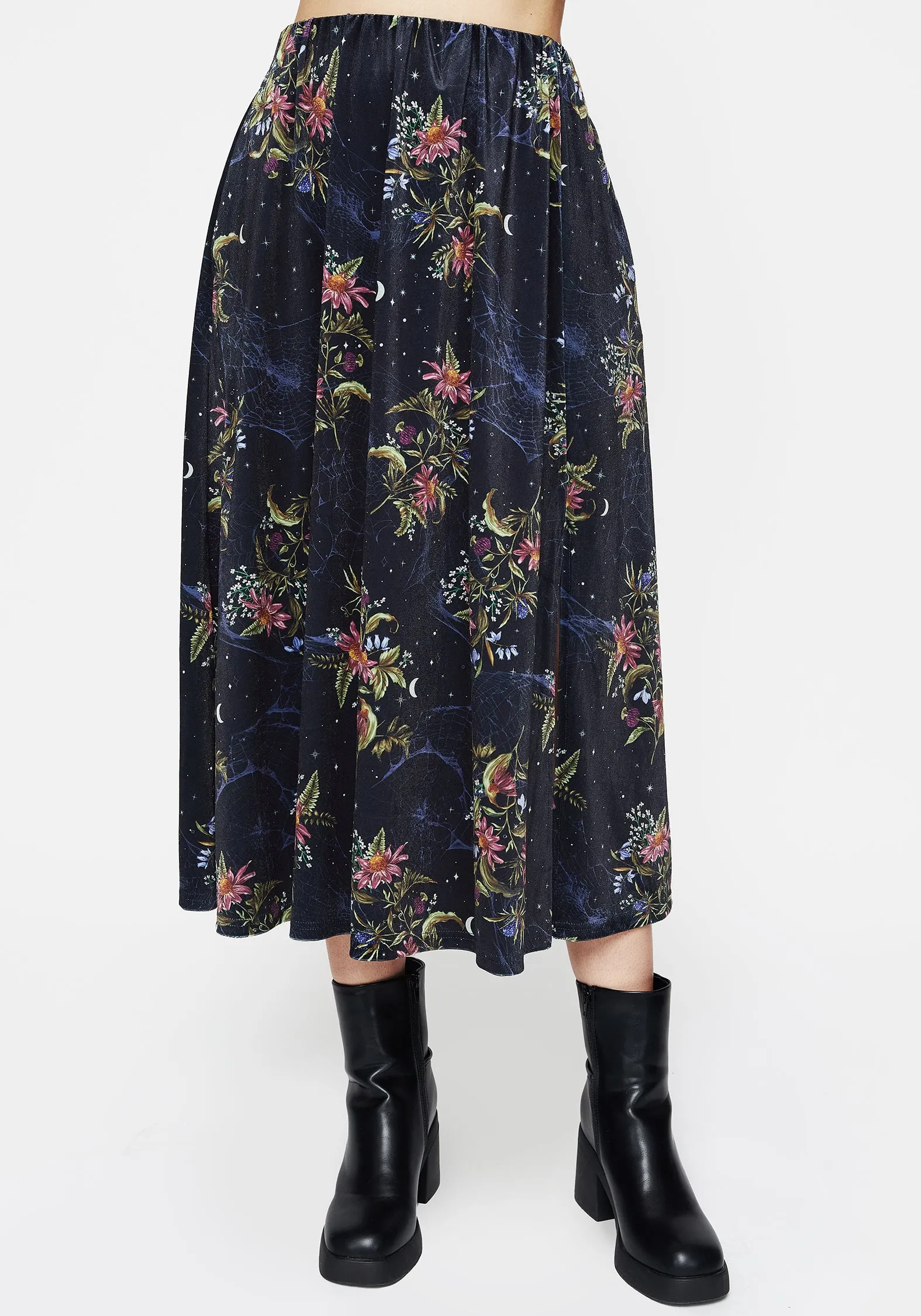 Cleome Floral Spiderweb Velour Midi Skirt