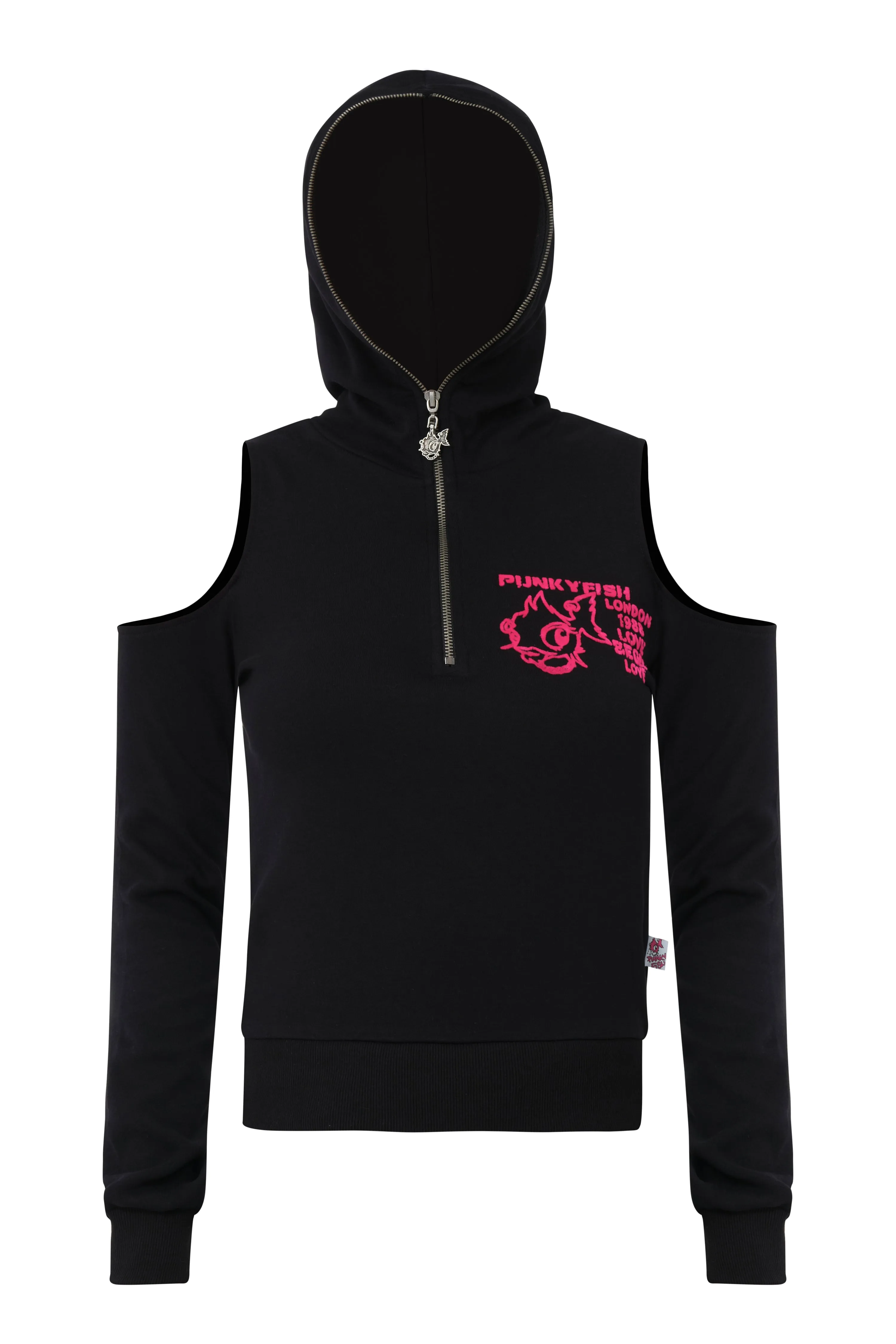 Cold Shoulder Hooded Sweatshirt Black