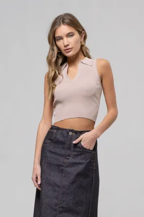 Collared Sleeveless Sweater Crop Top