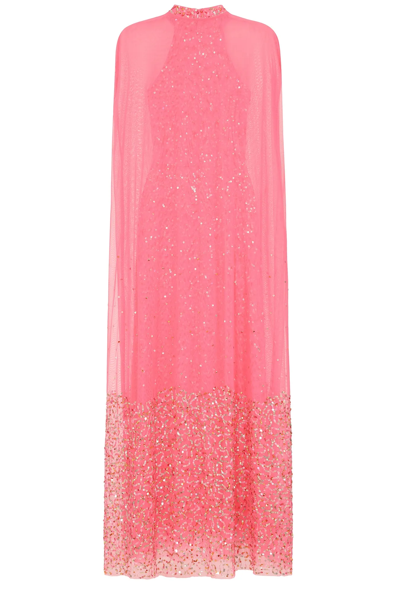 Cora Strawberry Sequin Maxi Dress with Detachable Cape