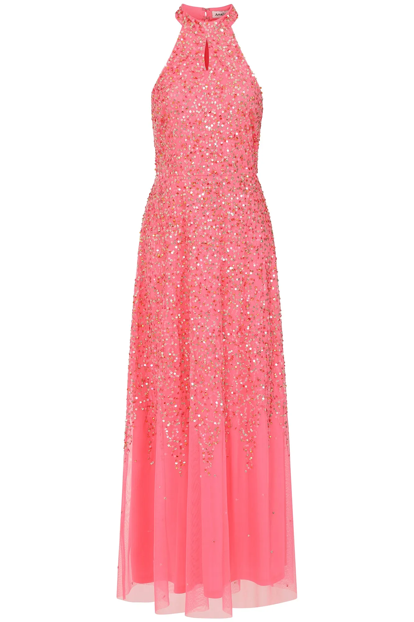 Cora Strawberry Sequin Maxi Dress with Detachable Cape