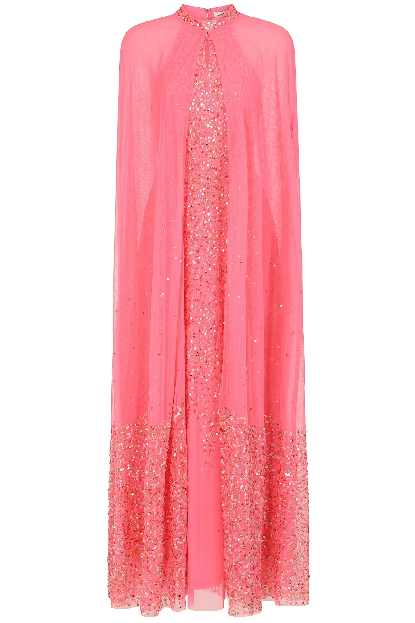 Cora Strawberry Sequin Maxi Dress with Detachable Cape