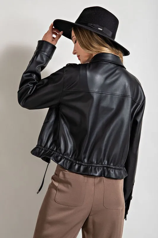 Cropped Faux Leather Jacket