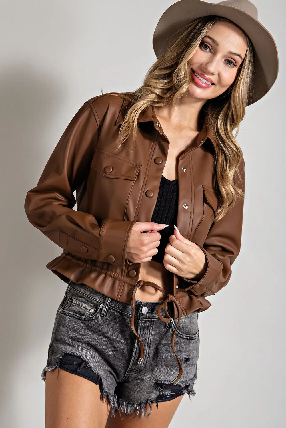 Cropped Faux Leather Jacket