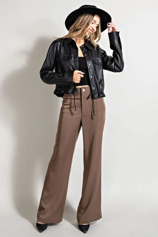 Cropped Faux Leather Jacket