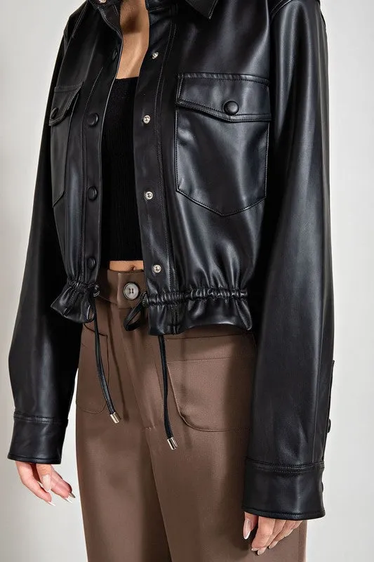 Cropped Faux Leather Jacket