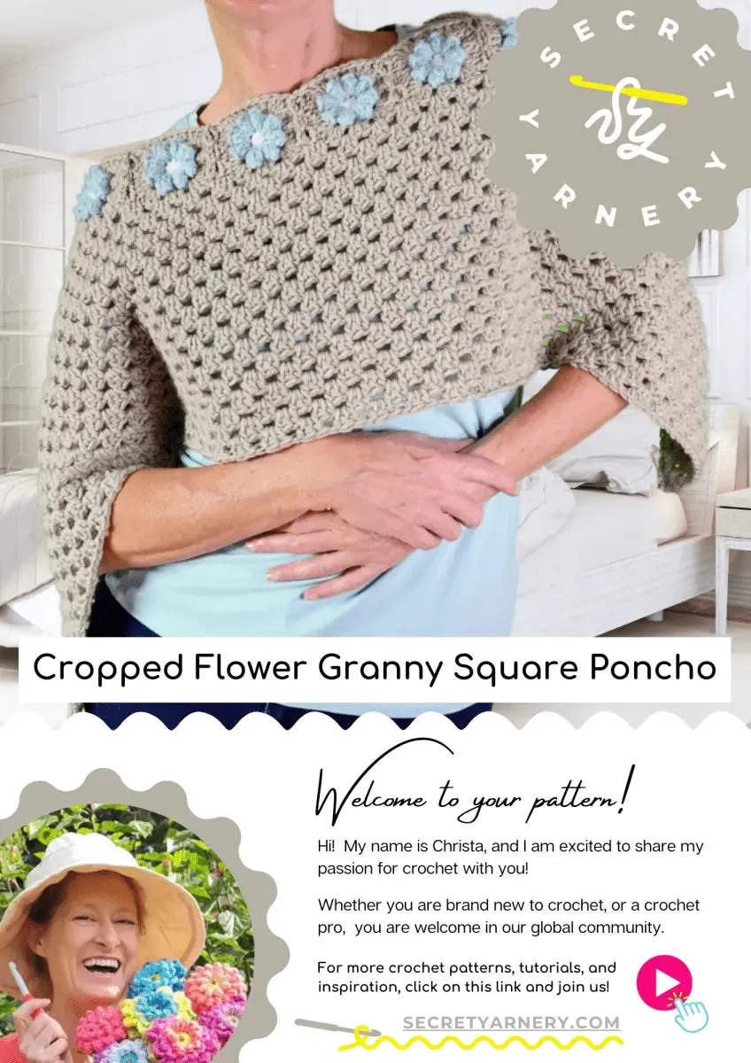 Cropped Flower Granny Square Poncho