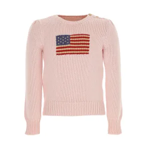 Custom 100% Cotton Women's Knit Pullover Sweater - Crew Neck, Ribbed Cuff and Hem, American Flag Design