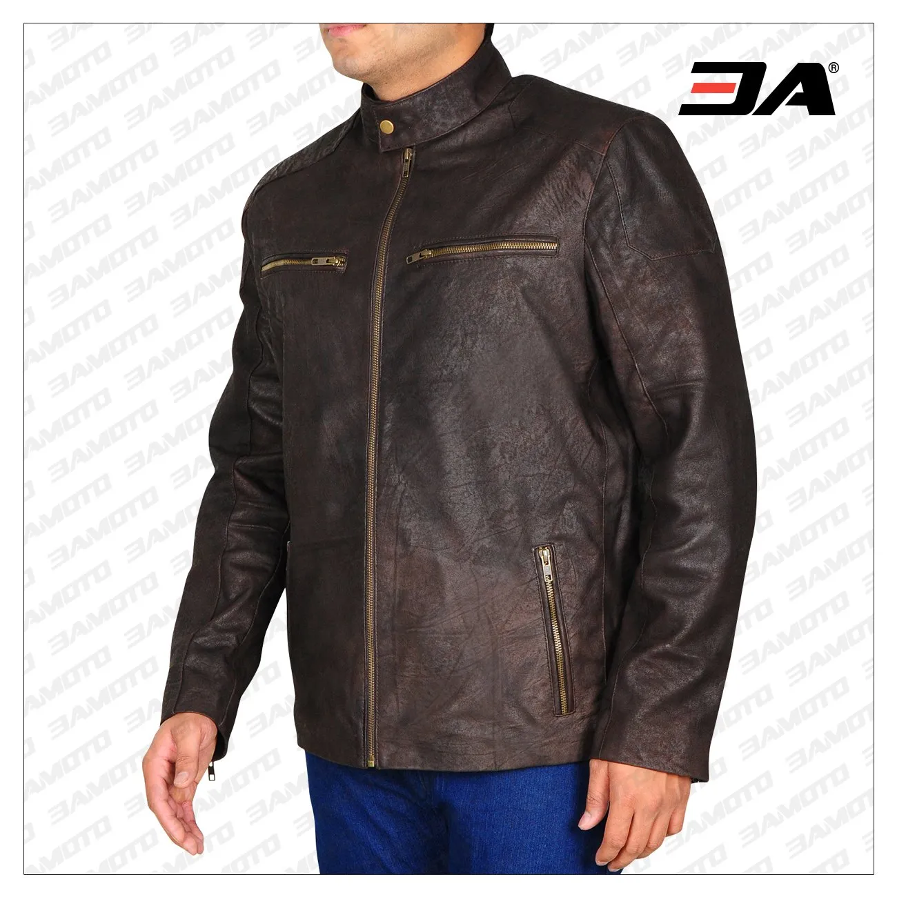 Dark Brown Distressed Leather Jacket