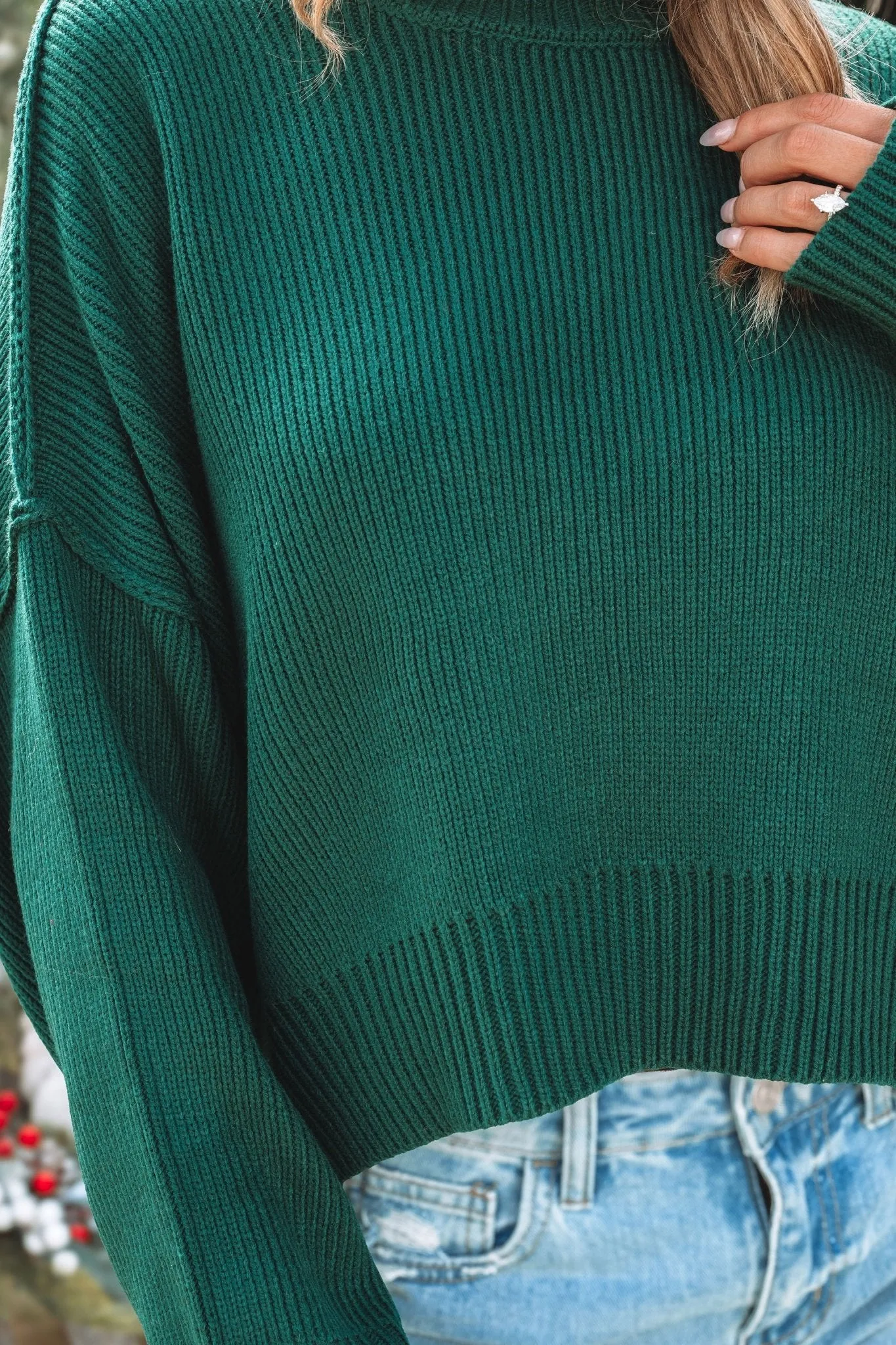 Dark Green Ribbed Pullover Sweater