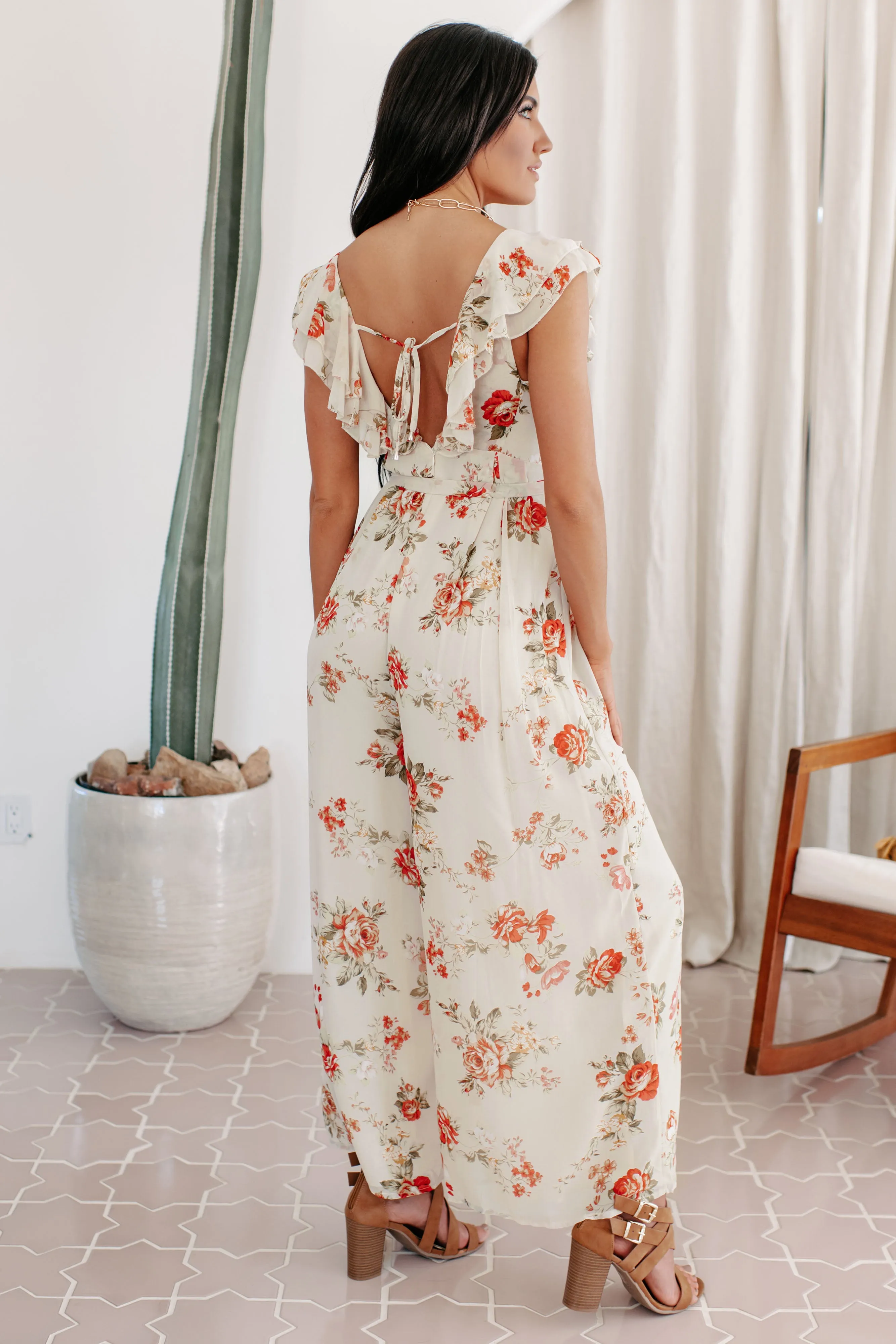 Definition Of Perfection Ruffled Wide Leg Jumpsuit (Cream)