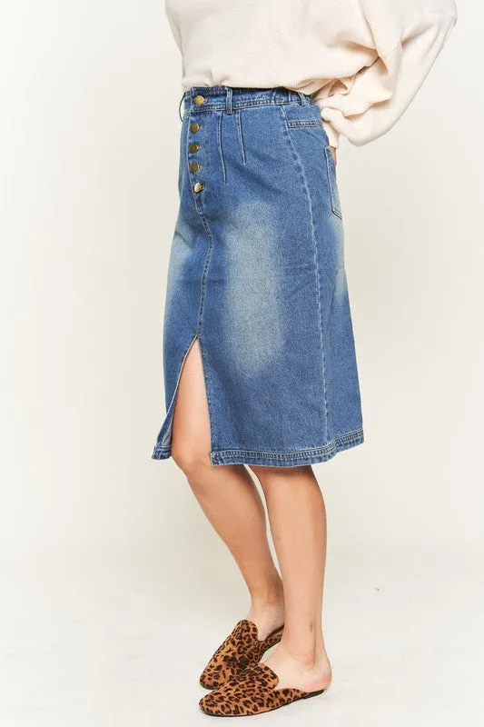 Denim  Button Down Front Midi Skirt