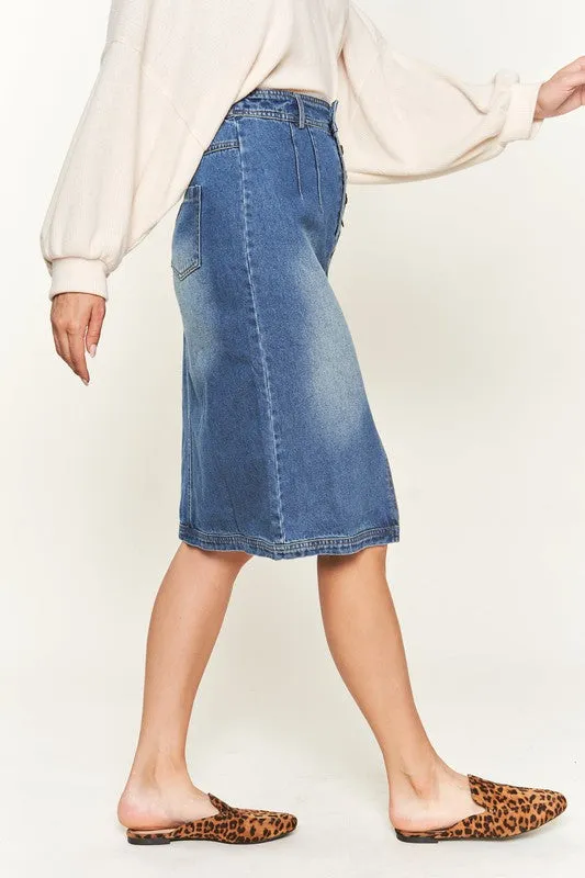 Denim  Button Down Front Midi Skirt