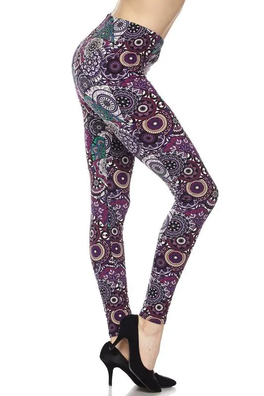 Designer Style Purple & Green Print Leggings