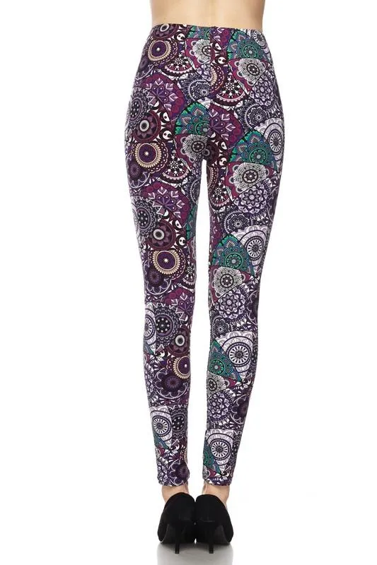 Designer Style Purple & Green Print Leggings