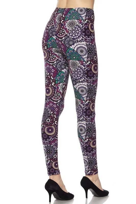 Designer Style Purple & Green Print Leggings