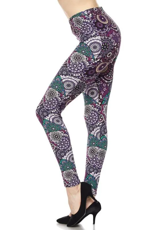 Designer Style Purple & Green Print Leggings