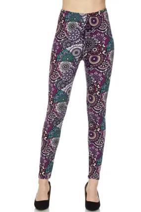 Designer Style Purple & Green Print Leggings