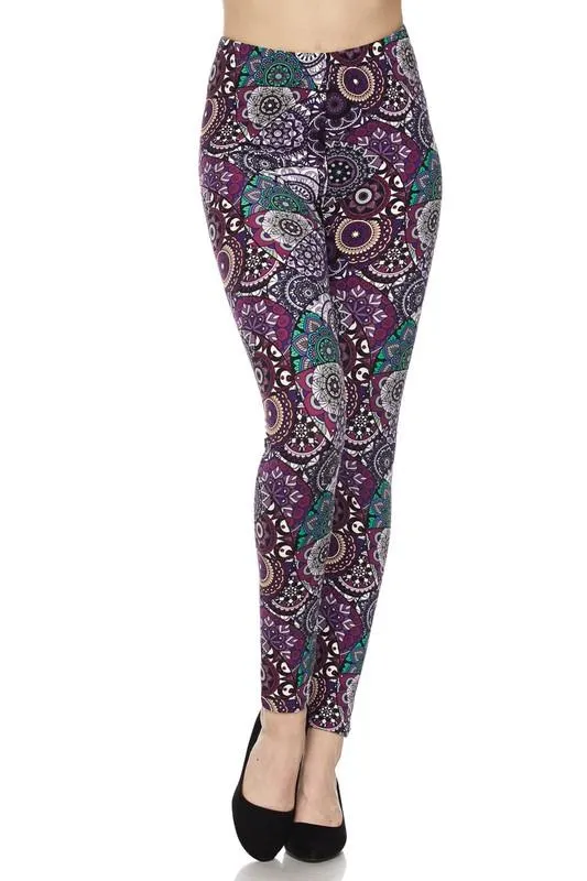 Designer Style Purple & Green Print Leggings