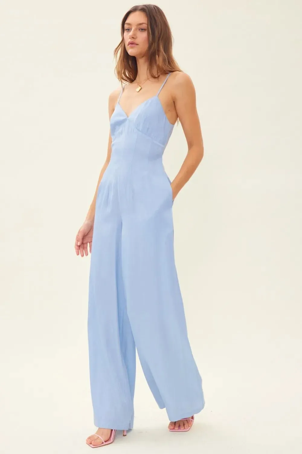 Drawstring Back Wide Leg Jumpsuit