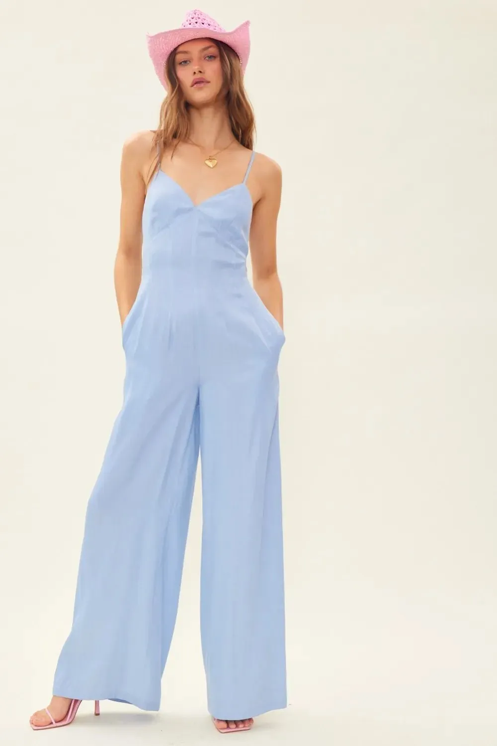 Drawstring Back Wide Leg Jumpsuit