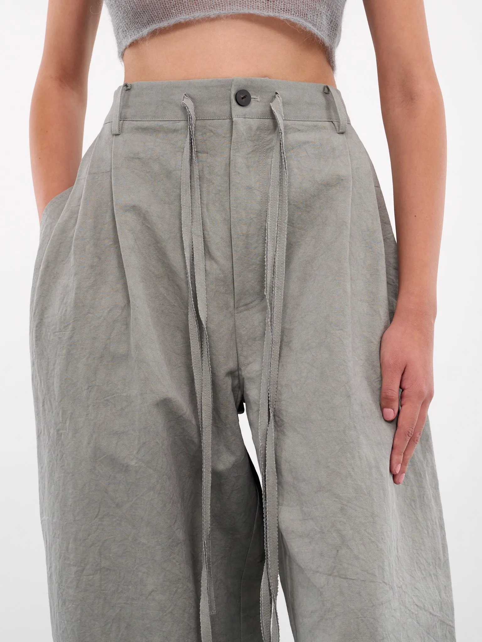 Drawstring Pleated Trousers (09TR03GR-GREY)