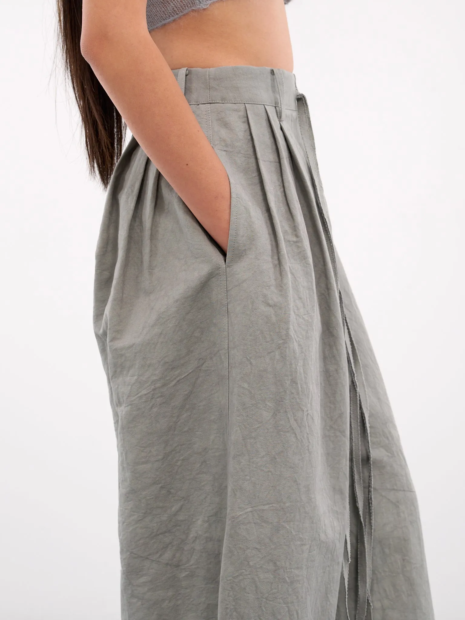 Drawstring Pleated Trousers (09TR03GR-GREY)