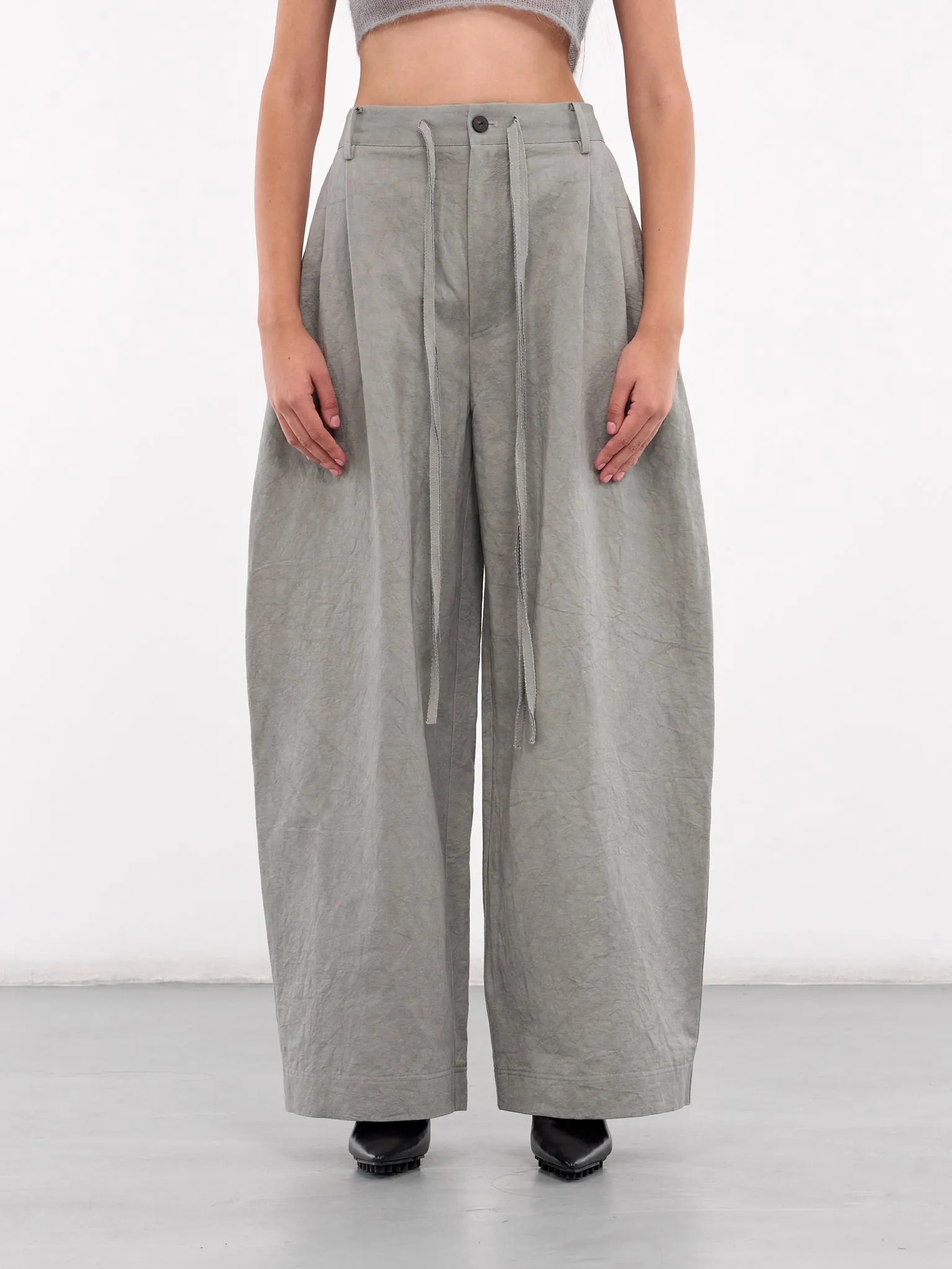 Drawstring Pleated Trousers (09TR03GR-GREY)