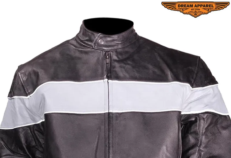 Dream Apparel Mens Motorcycle Jacket With Silver Racing Stripe