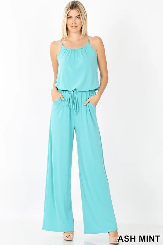 DS  FINAL SALE SPAGHETTI STRAP JUMPSUIT WITH POCKET