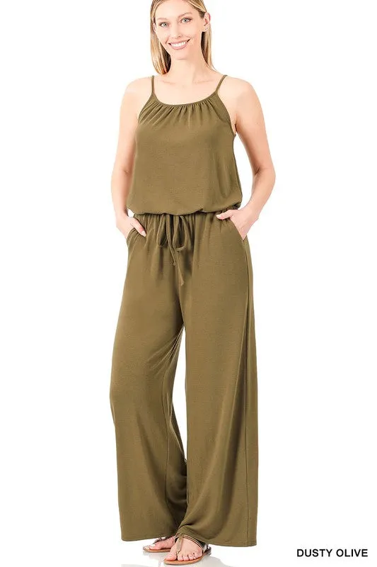 DS  FINAL SALE SPAGHETTI STRAP JUMPSUIT WITH POCKET