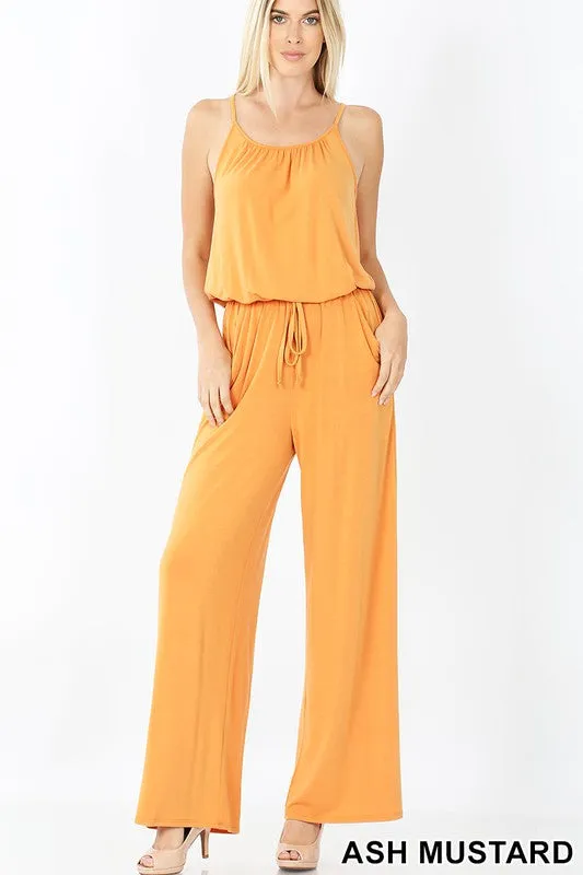 DS  FINAL SALE SPAGHETTI STRAP JUMPSUIT WITH POCKET