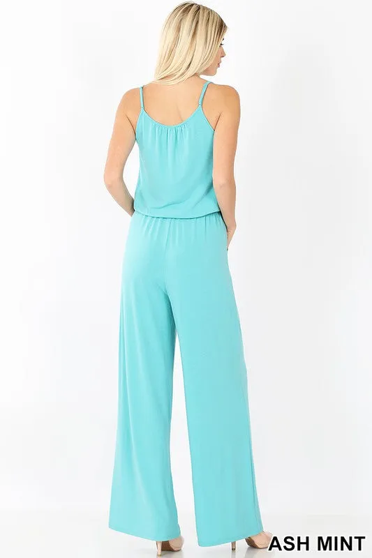 DS  FINAL SALE SPAGHETTI STRAP JUMPSUIT WITH POCKET