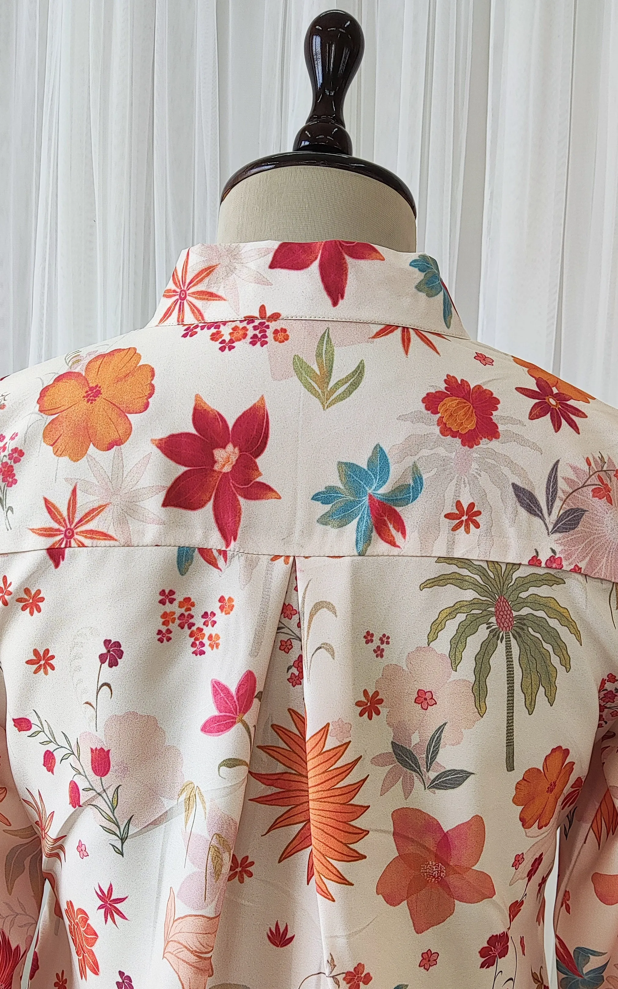 Ecru Tropical Print Crepe Top