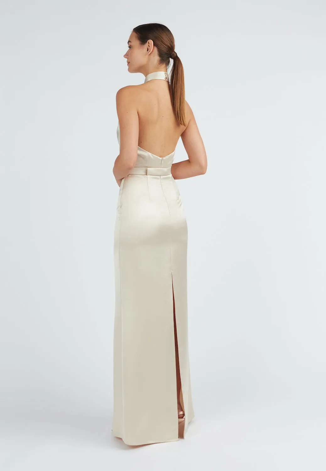 ELONA champagne satin evening maxi dress