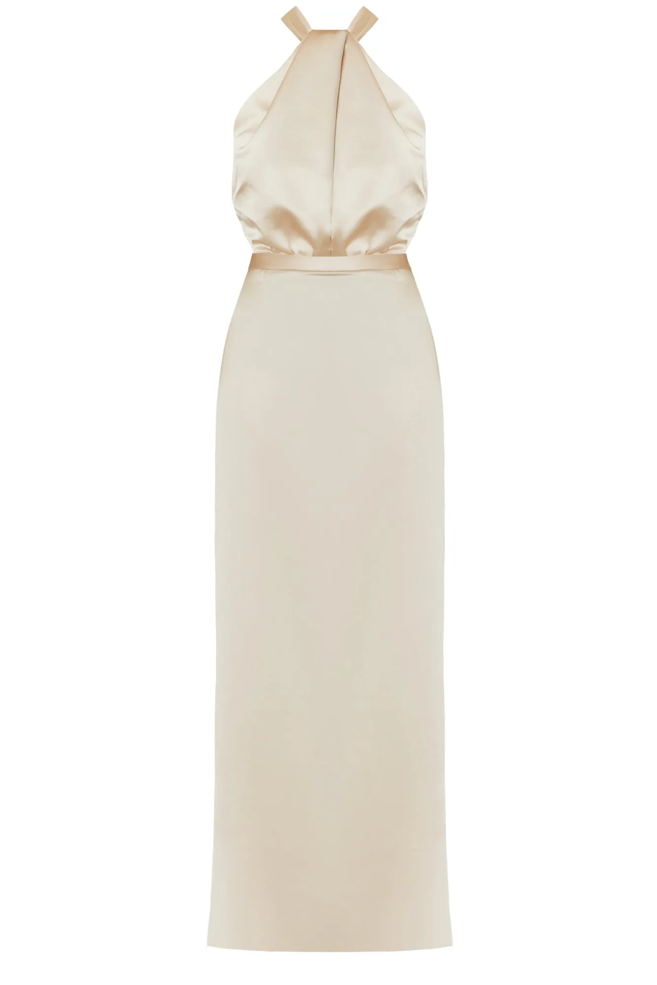 ELONA champagne satin evening maxi dress